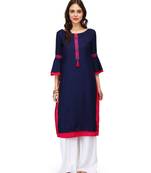 Fuchsia & Blue Rayon stitched     embroidered   Kurti