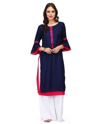 Fuchsia & Blue Rayon stitched     embroidered   Kurti 2