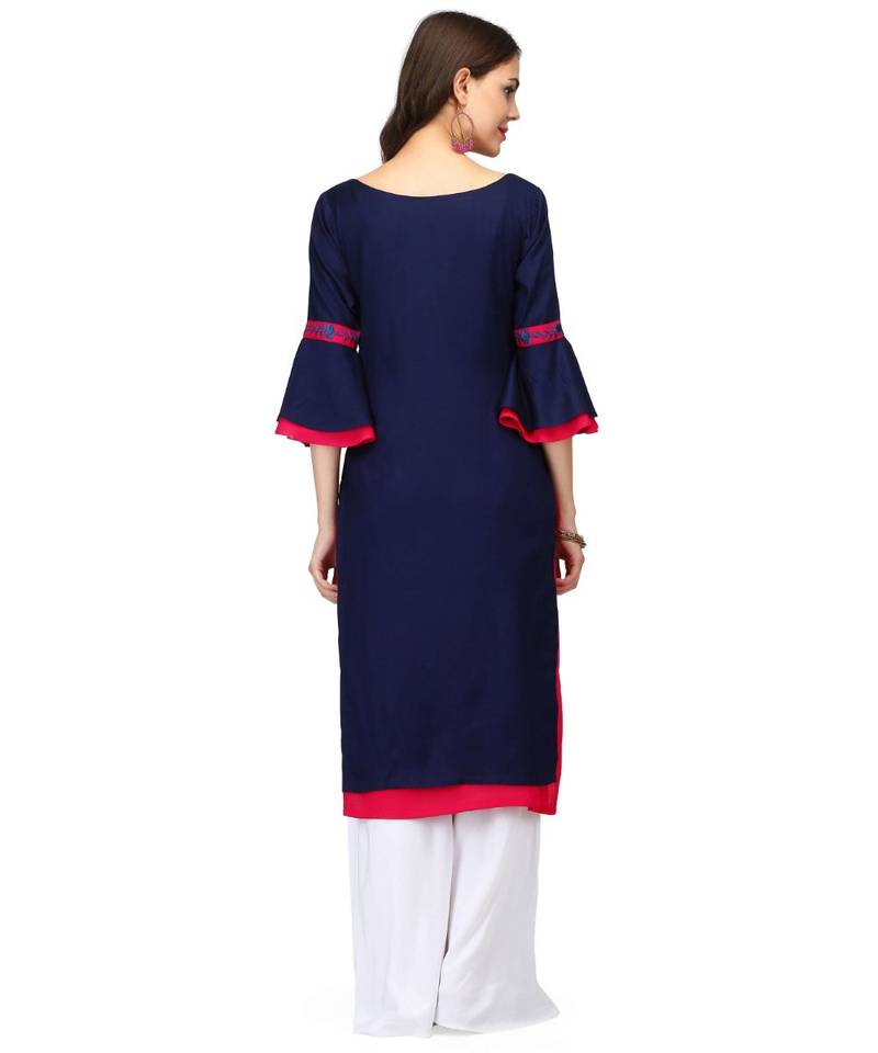 Fuchsia & Blue Rayon stitched     embroidered   Kurti