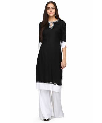 Black with white Rayon stitched     embroidered   Kurti 2