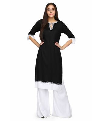 Black with white Rayon stitched     embroidered   Kurti 3