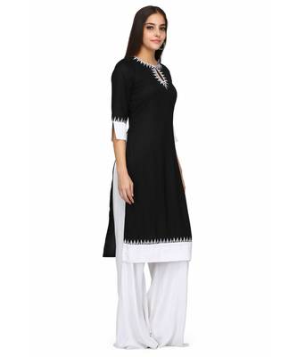 Black with white Rayon stitched     embroidered   Kurti 4