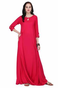 Fuchsia Rayon stitched     printed  Kurti