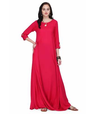 Fuchsia Rayon stitched     printed  Kurti 1