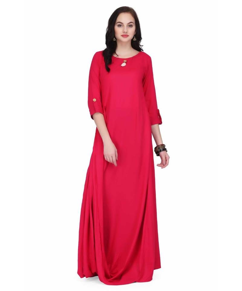 Fuchsia Rayon stitched     printed  Kurti