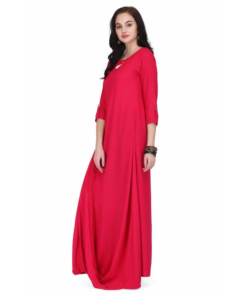 Fuchsia Rayon stitched     printed  Kurti