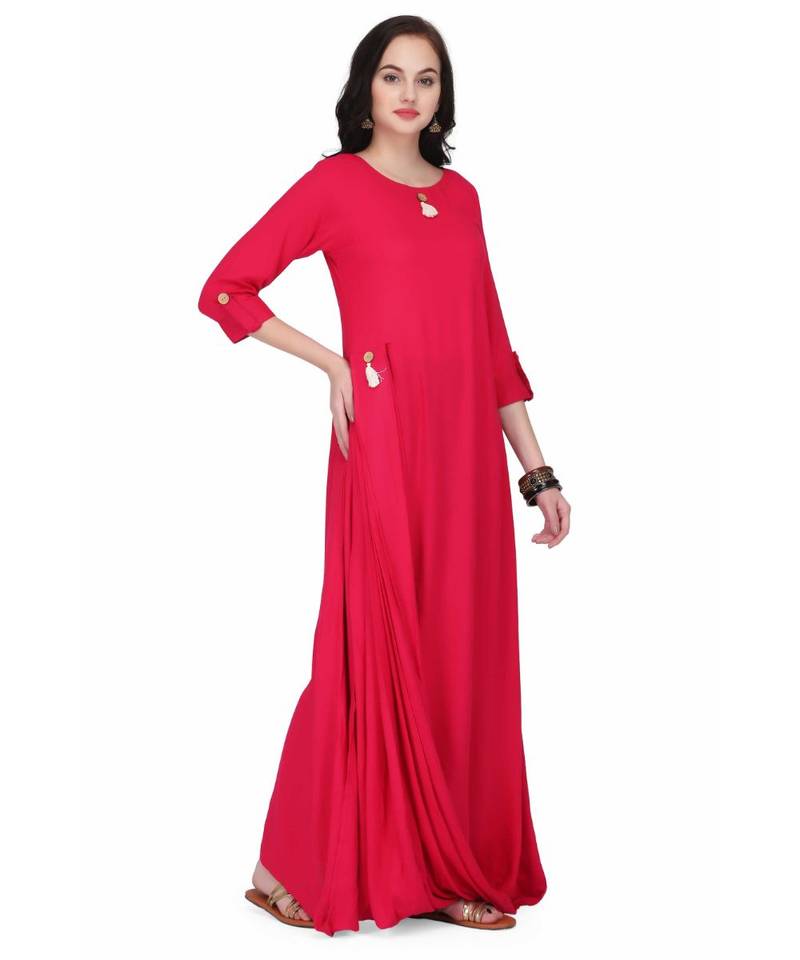 Fuchsia Rayon stitched     printed  Kurti