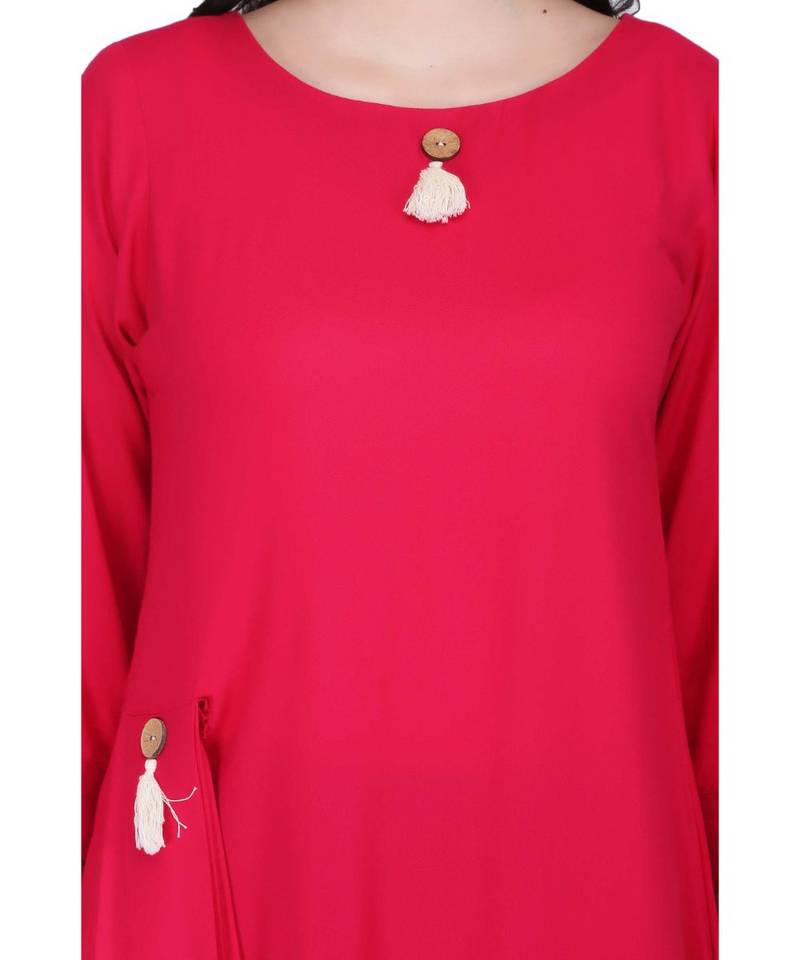 Fuchsia Rayon stitched     printed  Kurti