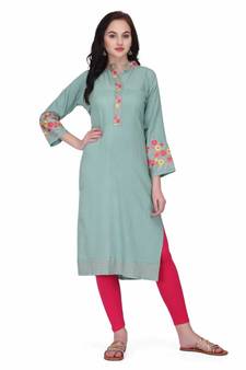 Green Cotton stitched     embroidered   Kurti