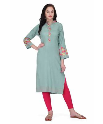 Green Cotton stitched     embroidered   Kurti 1