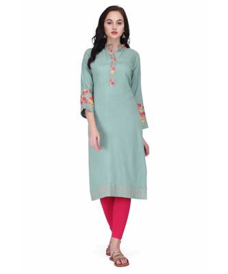 Green Cotton stitched     embroidered   Kurti 2