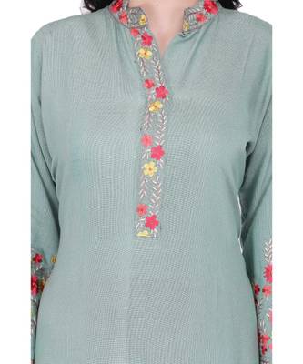 Green Cotton stitched     embroidered   Kurti 5