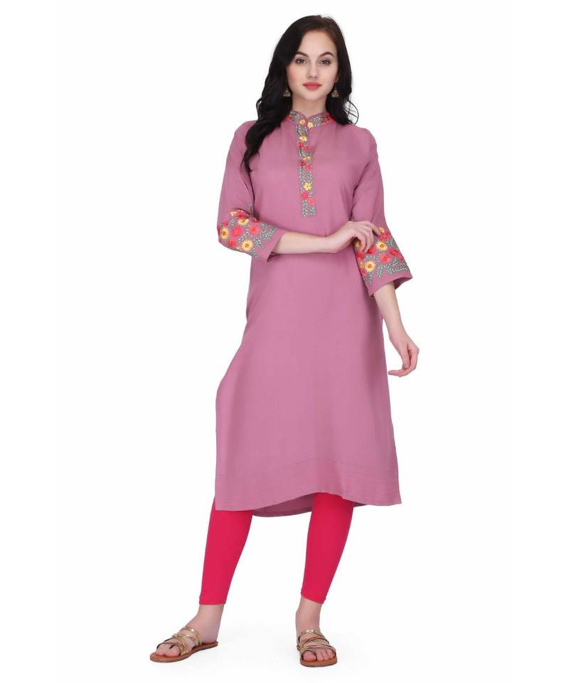 Levender Cotton stitched     embroidered   Kurti