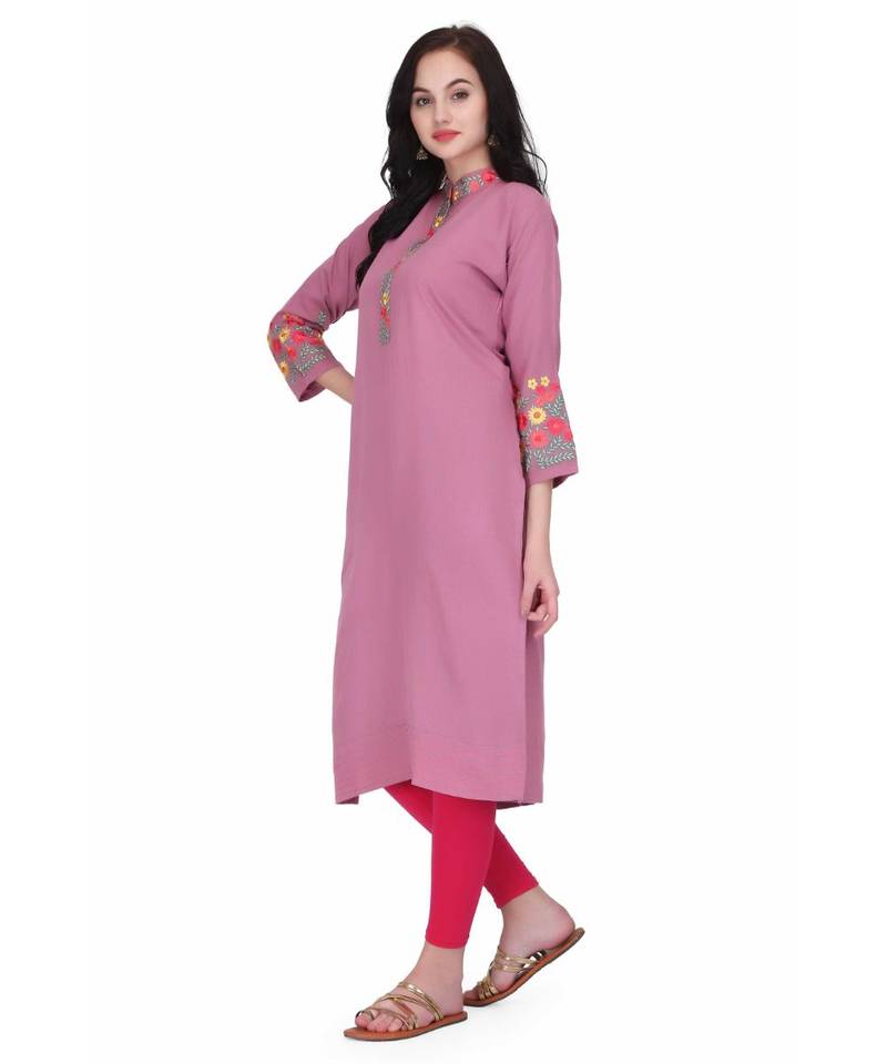 Levender Cotton stitched     embroidered   Kurti