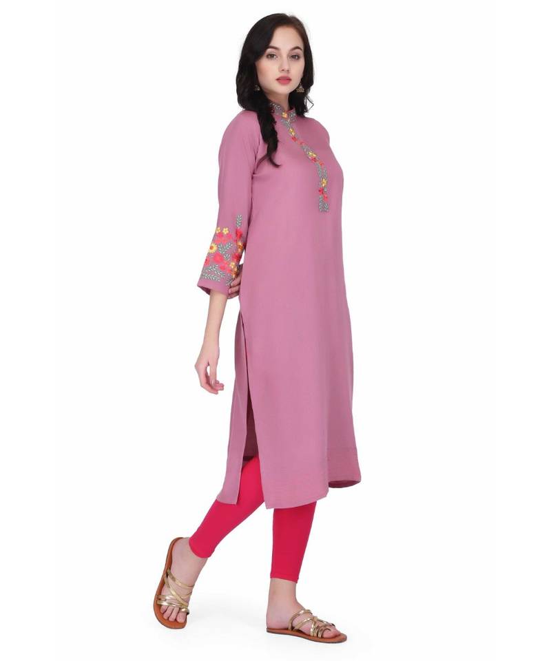 Levender Cotton stitched     embroidered   Kurti