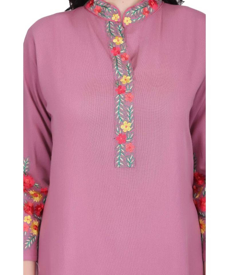 Levender Cotton stitched     embroidered   Kurti