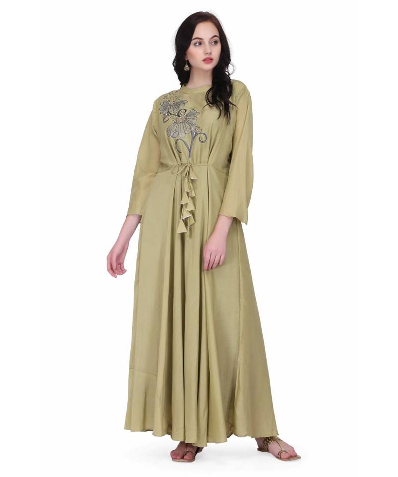 Green Georgette stitched     embroidered   Kurti