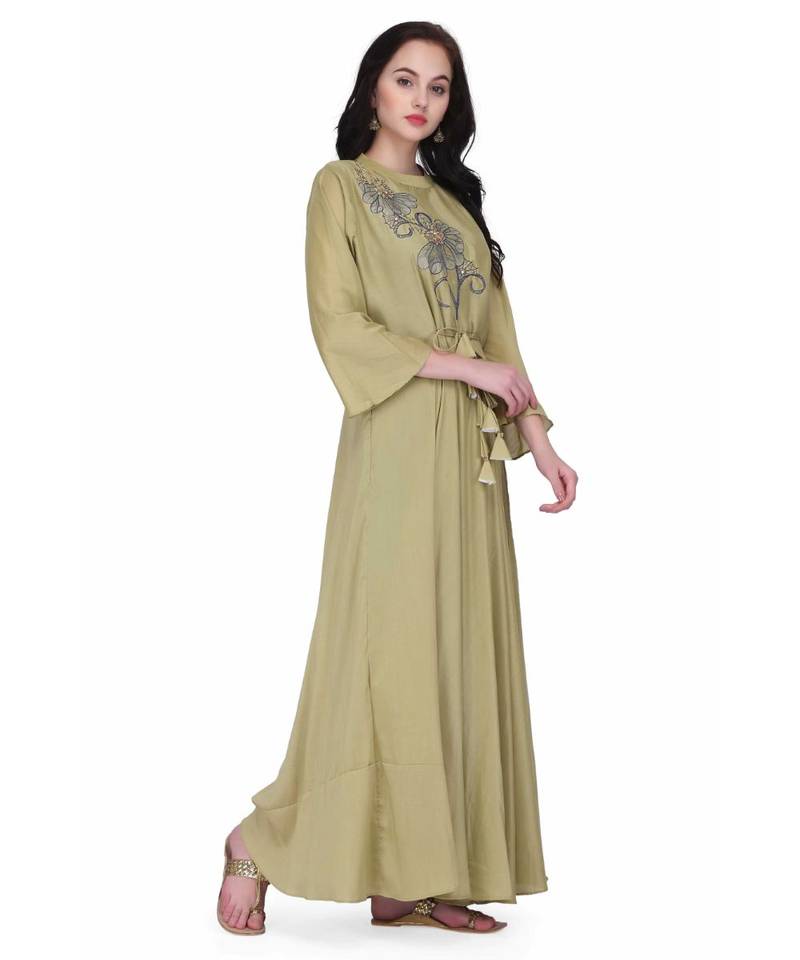 Green Georgette stitched     embroidered   Kurti