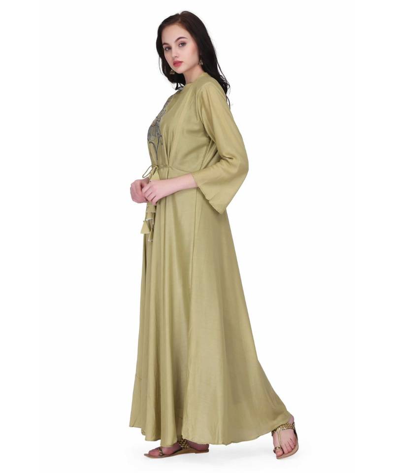 Green Georgette stitched     embroidered   Kurti