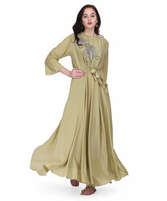 Green Georgette stitched     embroidered   Kurti 5