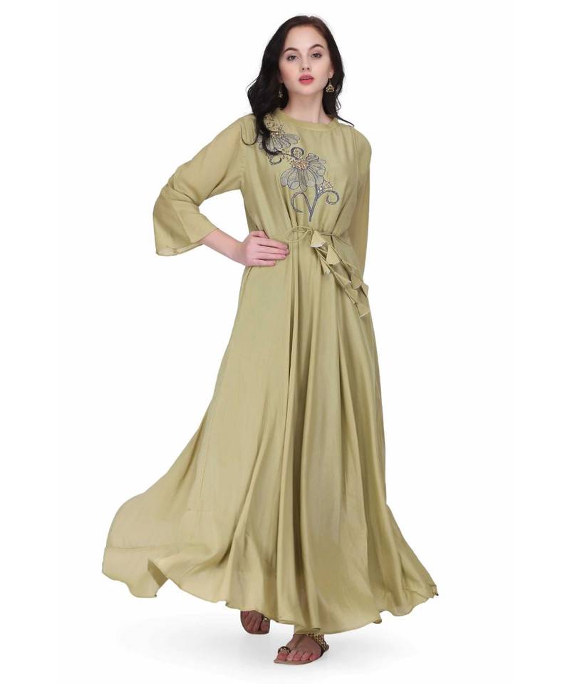 Green Georgette stitched     embroidered   Kurti