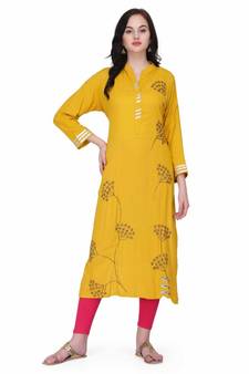 Yellow Rayon stitched     printed  Kurti