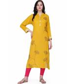 Yellow Rayon stitched     printed  Kurti