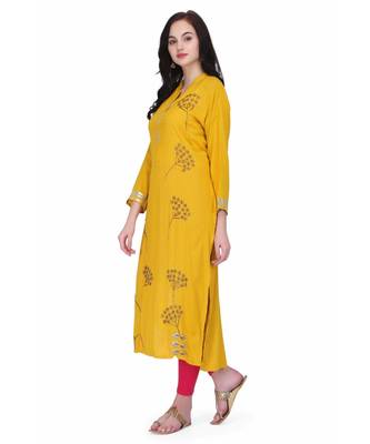 Yellow Rayon stitched     printed  Kurti 3