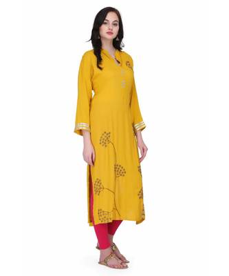 Yellow Rayon stitched     printed  Kurti 4