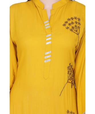 Yellow Rayon stitched     printed  Kurti 5