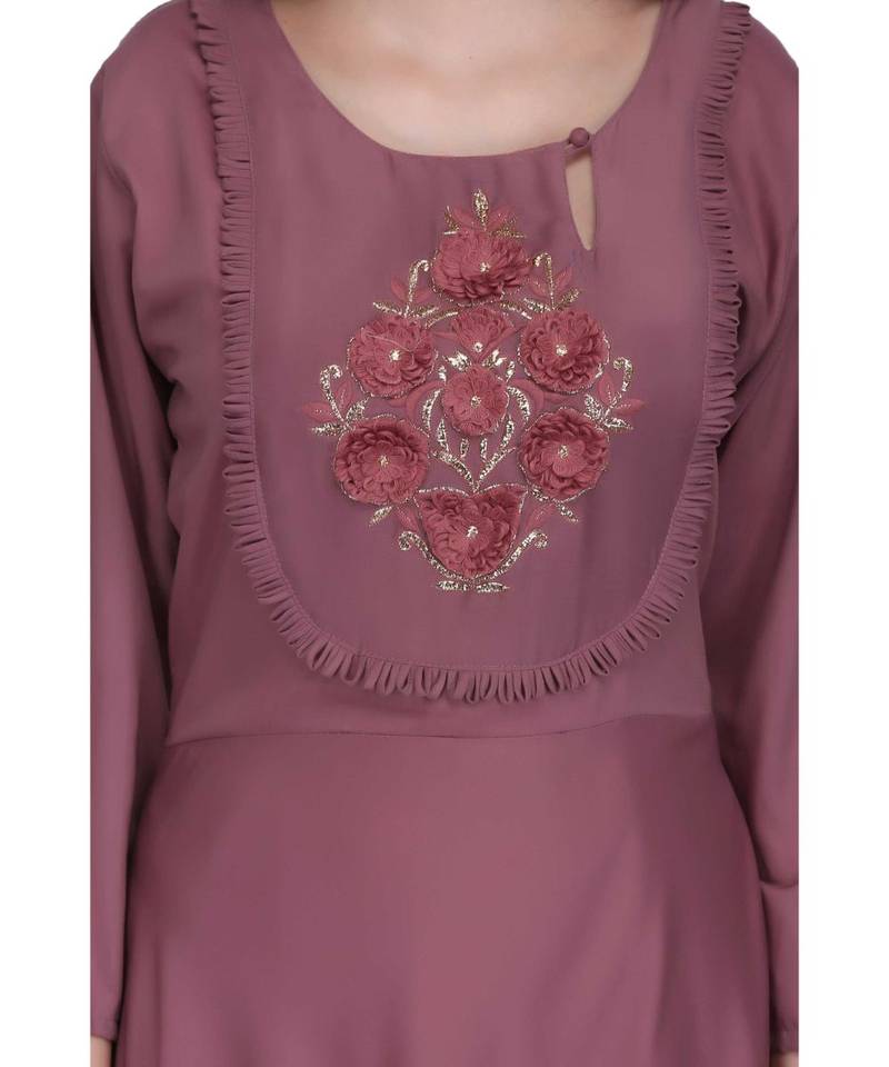 Purple Georgette stitched     printed  Kurti