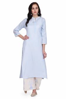 Blue Cotton stitched     printed  Kurti