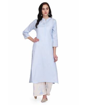 Blue Cotton stitched     printed  Kurti 1