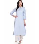 Blue Cotton stitched     printed  Kurti