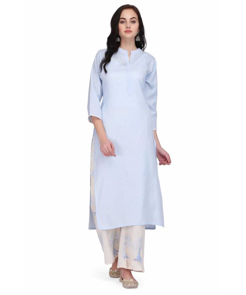 Blue Cotton stitched     printed  Kurti
