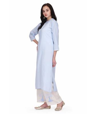 Blue Cotton stitched     printed  Kurti 3