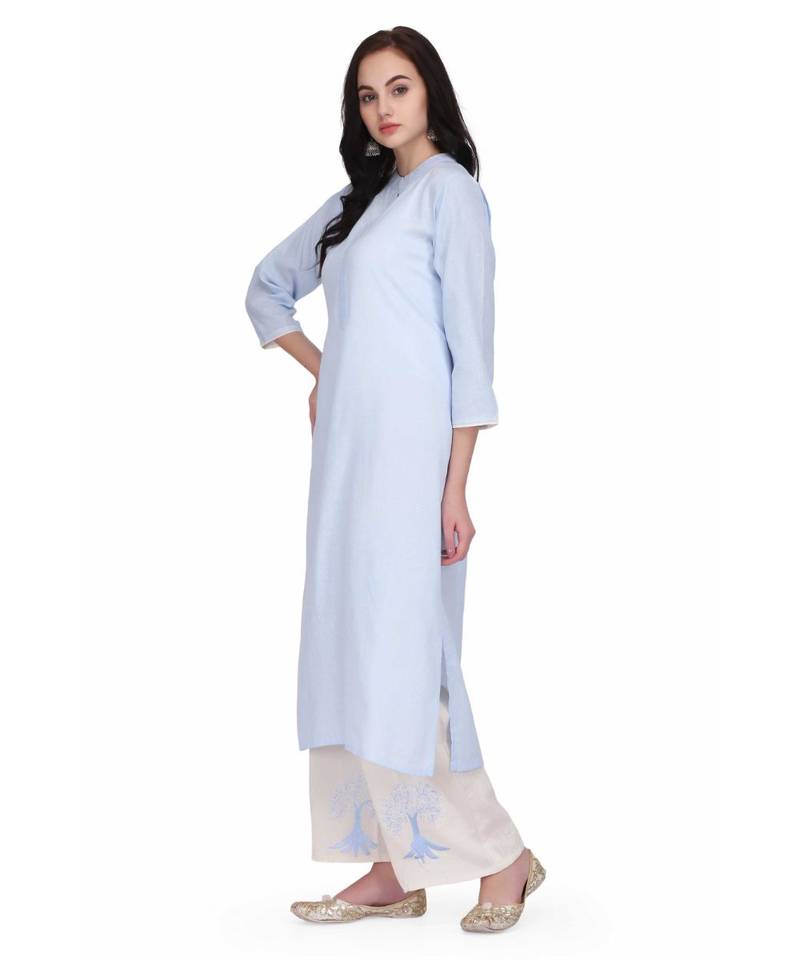 Blue Cotton stitched     printed  Kurti