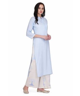 Blue Cotton stitched     printed  Kurti 4