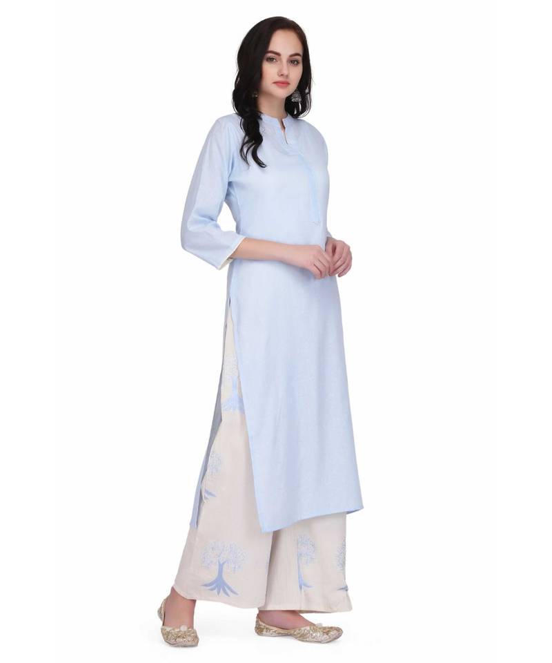 Blue Cotton stitched     printed  Kurti