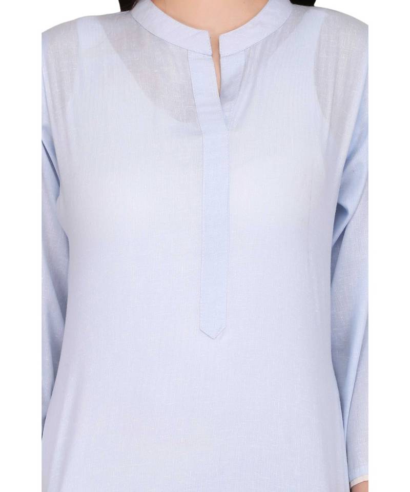 Blue Cotton stitched     printed  Kurti