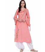 Pink Rayon stitched     embroidered   Kurti