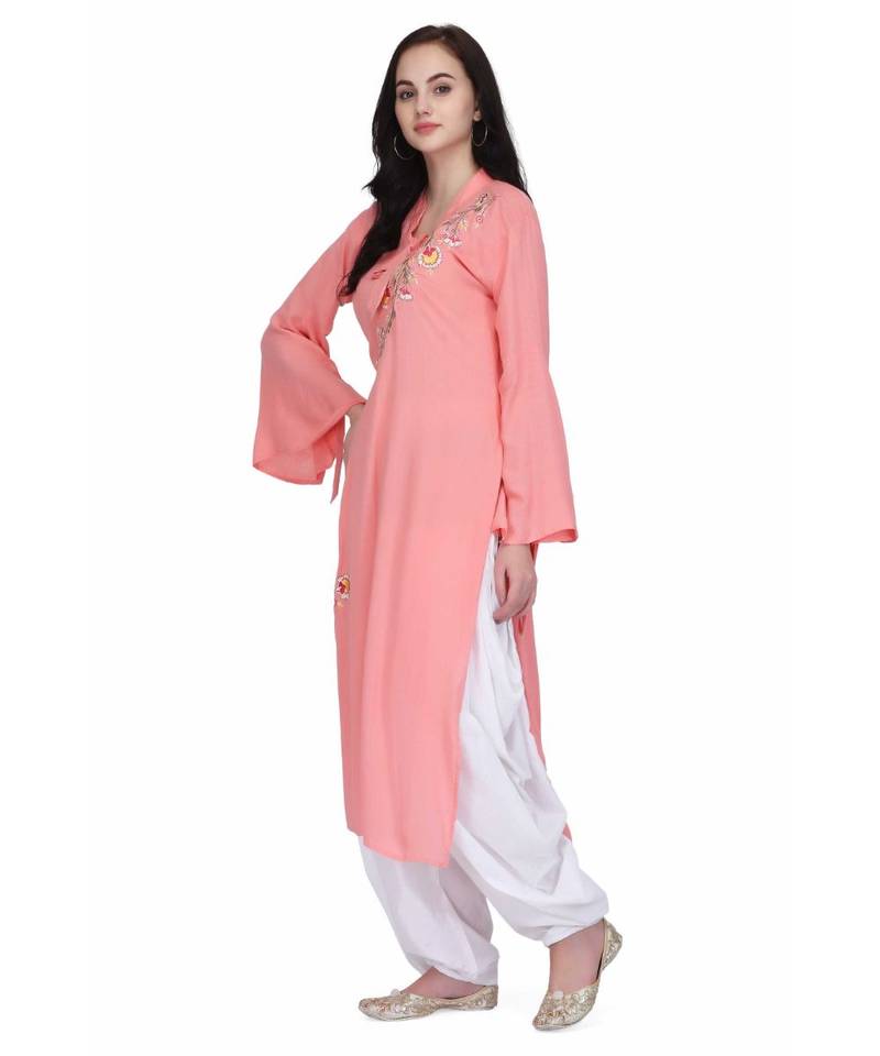 Pink Rayon stitched     embroidered   Kurti