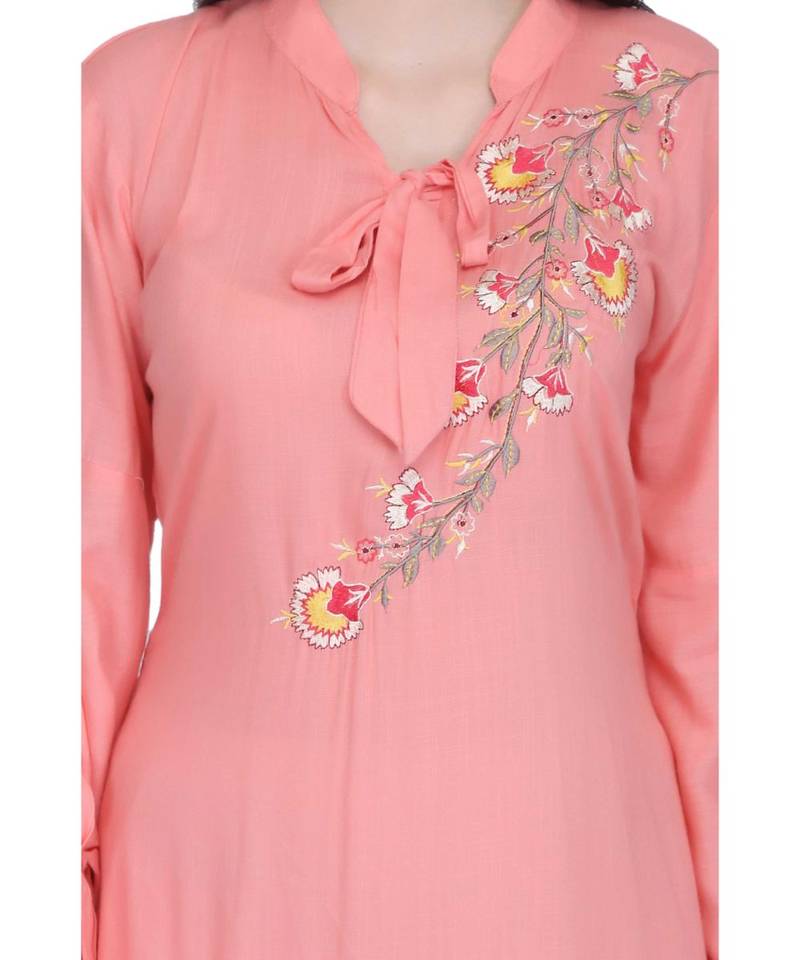 Pink Rayon stitched     embroidered   Kurti