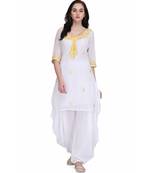 White Georgette stitched     embroidered   Kurti
