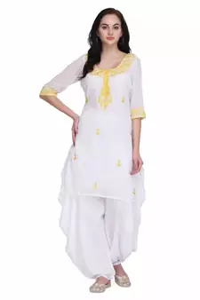 White Georgette stitched     embroidered   Kurti