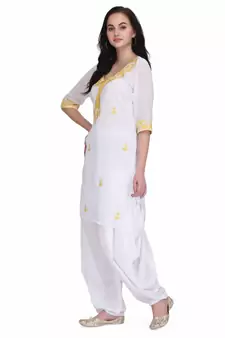 White Georgette stitched     embroidered   Kurti