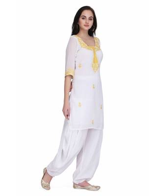 White Georgette stitched     embroidered   Kurti 4