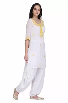 White Georgette stitched     embroidered   Kurti