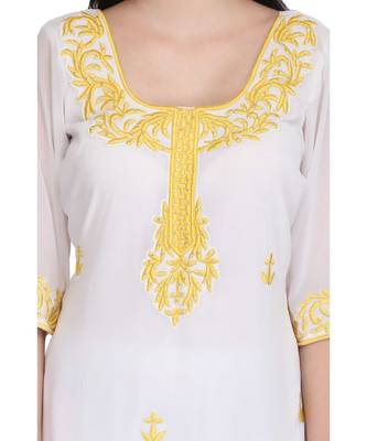 White Georgette stitched     embroidered   Kurti 5