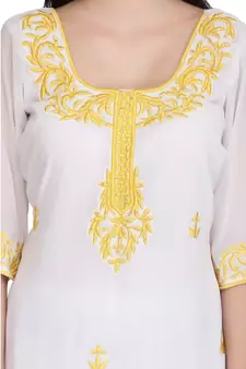 White Georgette stitched     embroidered   Kurti